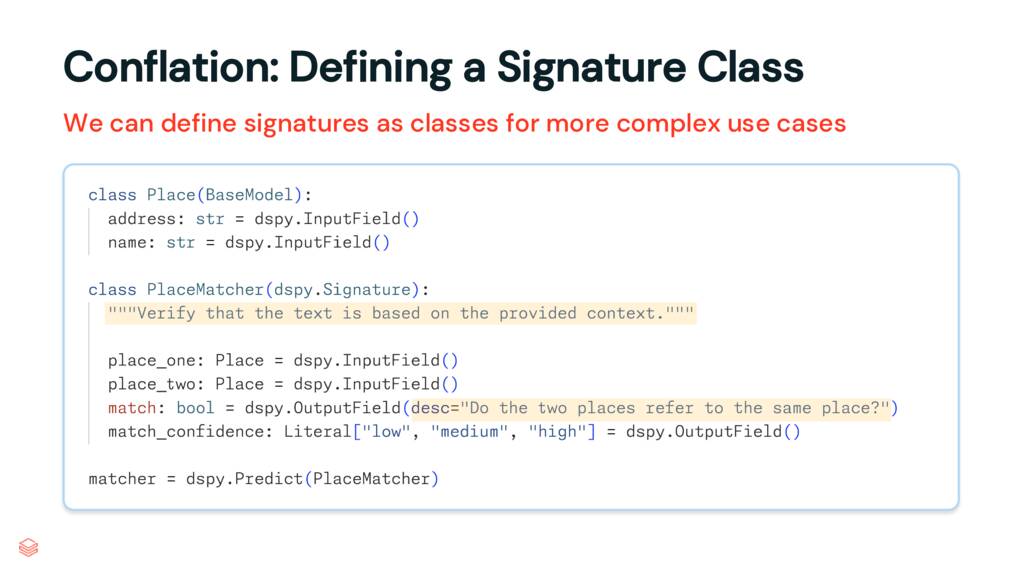 Code example defining Place and PlaceMatcher signature classes