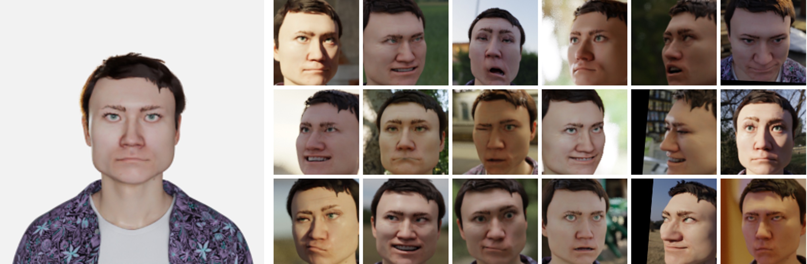 Examples of many poses and lighting conditions for the same face